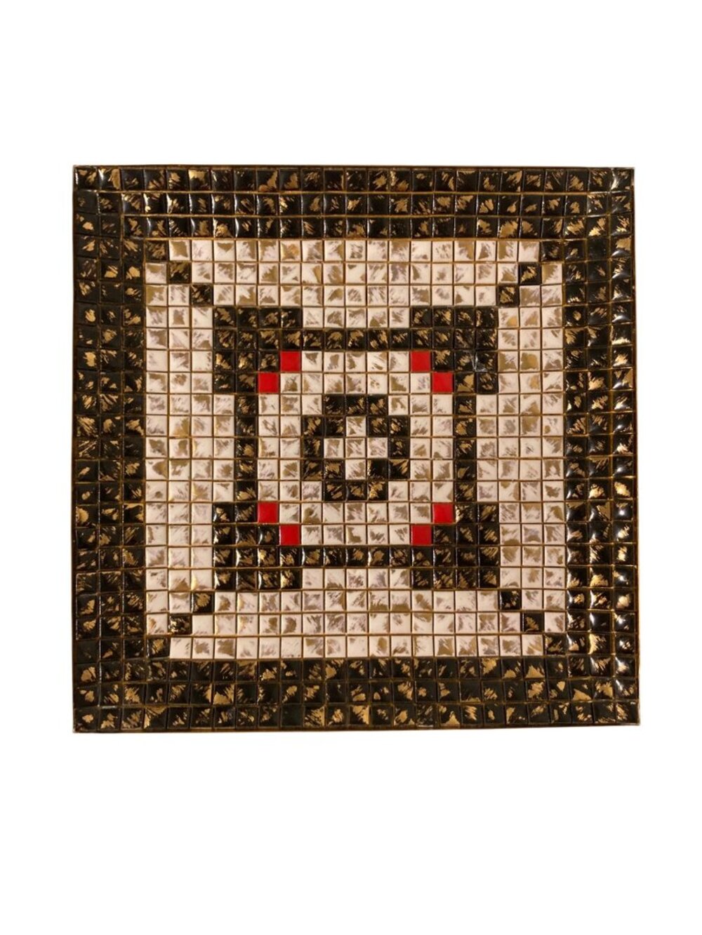 Mid Century Modern Mosaic Decorative Tray With Gold Black And Red Square Tiles